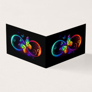 Carte De Visite Infini vibrant avec papillon arc-en-ciel sur noir