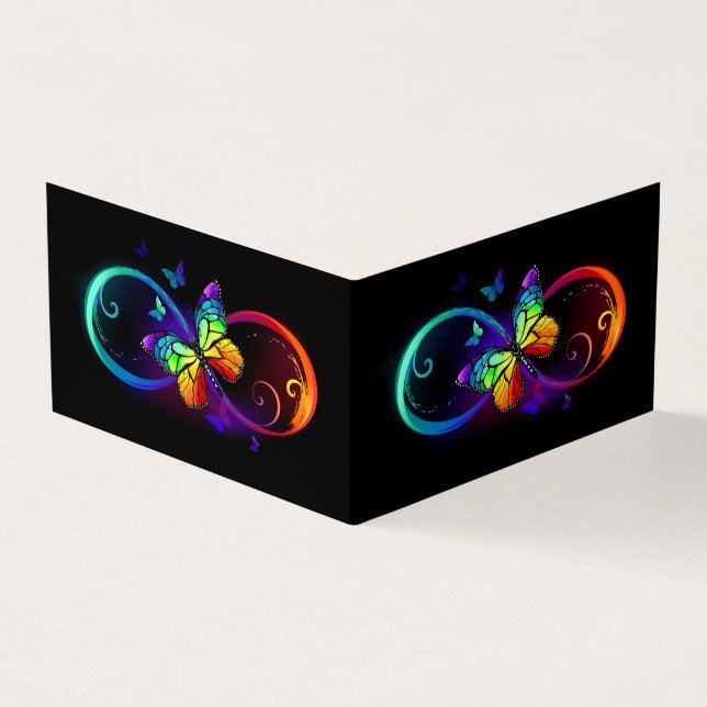 Carte De Visite Infini vibrant avec papillon arc-en-ciel sur noir (Extérieur)