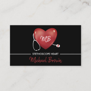 Carte De Visite Infirmière à coeur noir Logo Stéthoscope