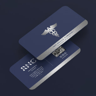 Carte De Visite Infirmière diplômée Caducée médical Bleu Argent