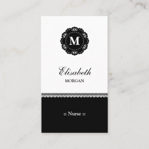 Carte De Visite Infirmière Élégante Lace Noire Monogramme