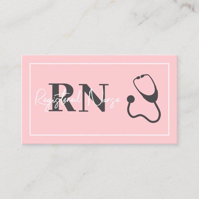 Carte De Visite Infirmière inscrite RN Blush Pink Stethoscope (Devant)