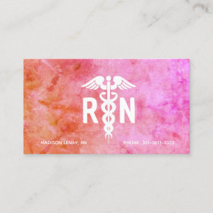 Carte De Visite Infirmière inscrite RN Pink Orange Aquarelle