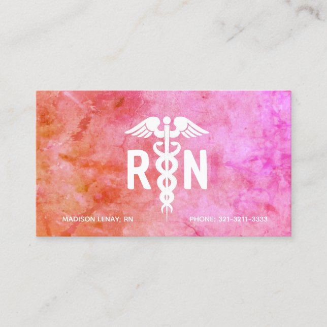 Carte De Visite Infirmière inscrite RN Pink Orange Aquarelle (Devant)