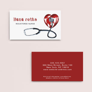 Carte De Visite Infirmière Médecin de santé Stethoscope Coeur roug