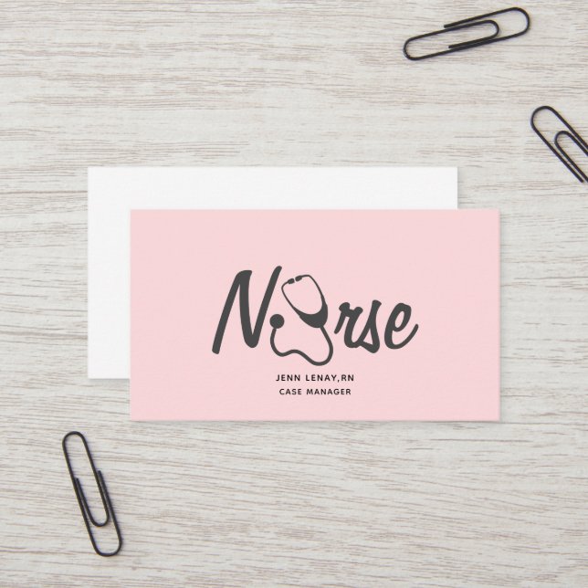 Carte De Visite Infirmière Médicale Blush rose Stethoscope (Devant/Arrière en situation)