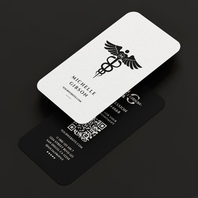 Carte De Visite Infirmière Médicale Docteur Caduceus Elégant Blanc (Nurse Medical Doctor Caduceus Elegant White Black Business Card
)