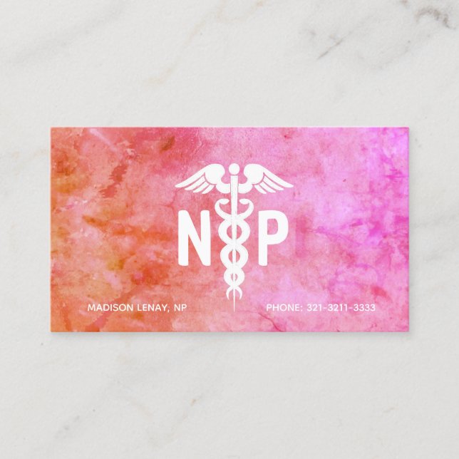 Carte De Visite Infirmière Praticien Pink Orange Aquarelle (Devant)
