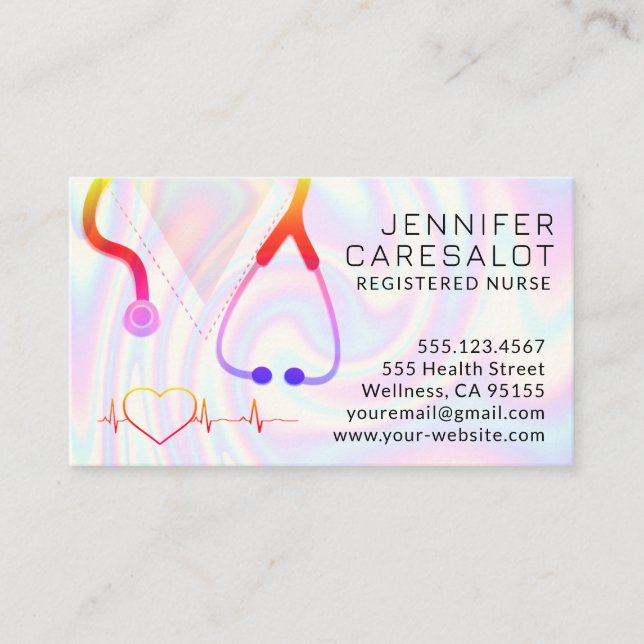Carte De Visite Infirmière RN, LVN, LPN, Caretaker Rainbow (Devant)