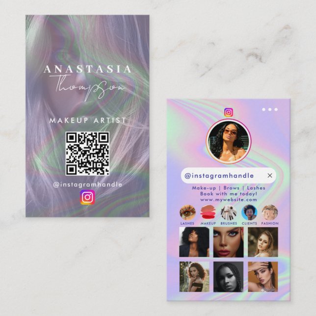 Carte De Visite Influencer Beauty Nails Médias sociaux Holographie (Devant / Derrière)