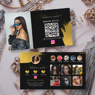 Carte De Visite Influencer Black & Gold Social Media QR Code