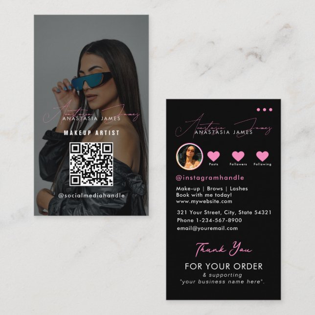 Carte De Visite Influencer Business Grid Merci des médias sociaux (Devant / Derrière)
