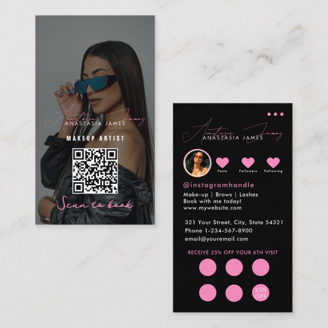 Carte De Visite Influencer Code QR de remise sur grille commercial (Devant / Derrière)
