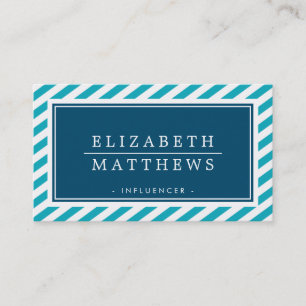 Carte De Visite INFLUENCER MODERNE style bordure aqua marine blanc