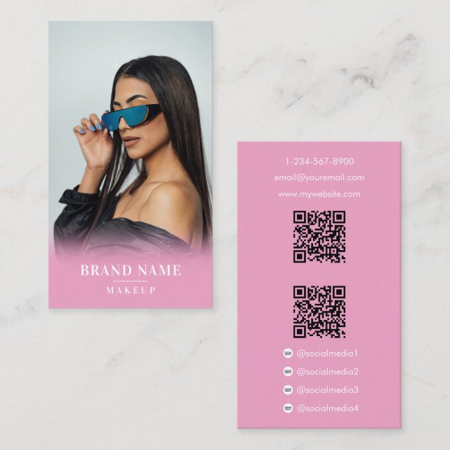 Carte De Visite Influencer Photo Médias sociaux Beauté 2 QR Codes (Devant / Derrière)