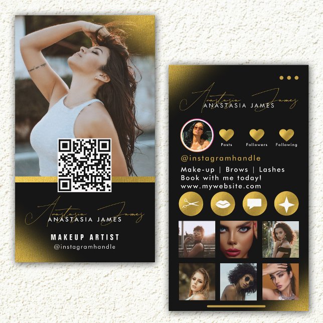 Carte De Visite Influenceur Beauté Artiste Cheveux Nails Lashes Or (Influencer Beauty Artist Hair Nails Lashes Gold Business Card)