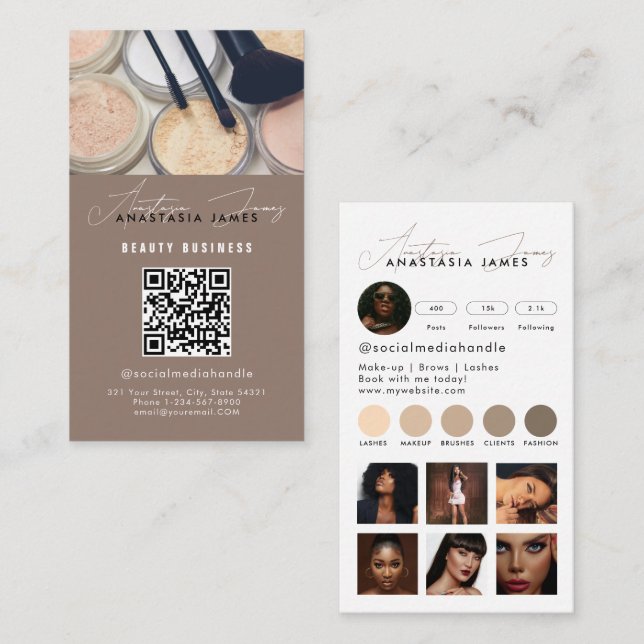 Carte De Visite Influenceur Esthéticien Médias sociaux QR Code Bei (Devant / Derrière)