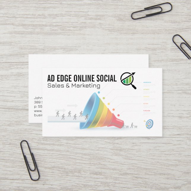 Carte De Visite Infographie de l'entonnoir marketing commercial (Devant/Arrière en situation)