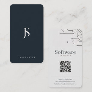 Carte De Visite Ingénieur logiciel géométrique bleu marine minimal