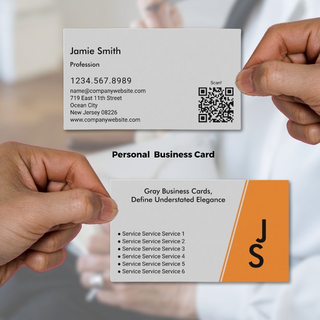 Carte De Visite Initiales asymétriques modernes Gris et Noir Perso (Modern Asymmetric Initials Gray & Black Personal Business Card)