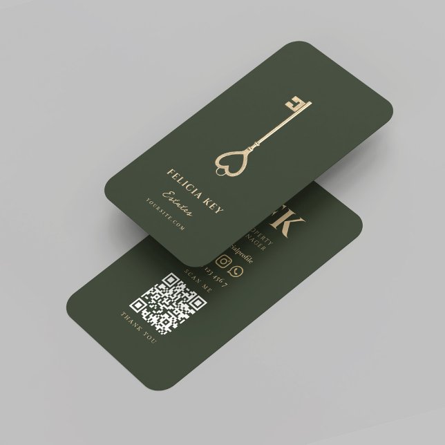 Carte De Visite Initiales de l'agent immobilier du concessionnaire (Modern Realtor Real Estate Agent Initials monogram moss green Business Card
)