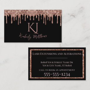 Carte De Visite Initiales de monogramme à paillettes de rose gold