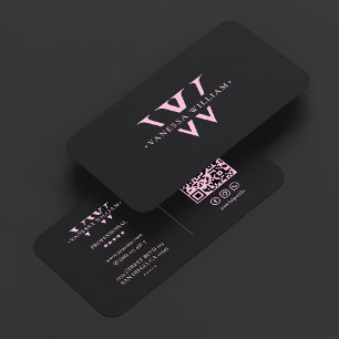 Carte De Visite Initiales de monogramme esthétique V W Rose Noir