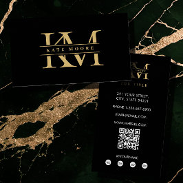 Carte De Visite Initiales de monogramme moderne professionnel noir