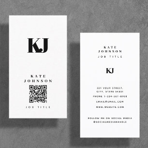 Carte De Visite Initiales de monogramme solide moderne Code QR