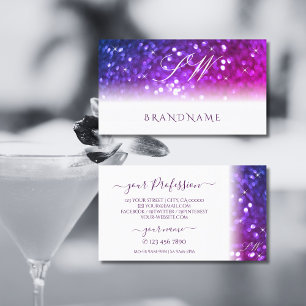 Carte De Visite Initiales de Parties scintillant blanc rose pourpr