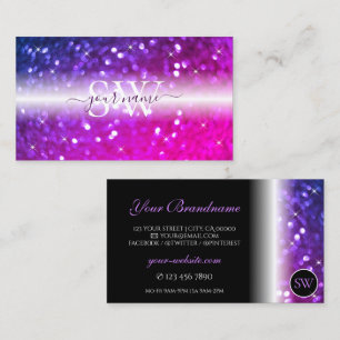 Carte De Visite Initiales de Parties scintillant violet rose noir 