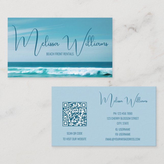 Carte De Visite Initiales des vagues océaniques du code QR (Devant / Derrière)