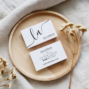 Carte De Visite Initiales en monogramme noir blanc minimal