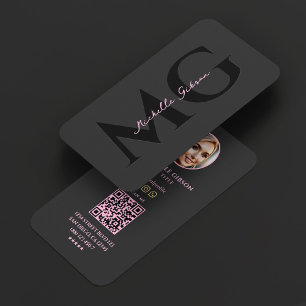 Carte De Visite Initiales Esthétique Professionnelle Rose Noir Pho