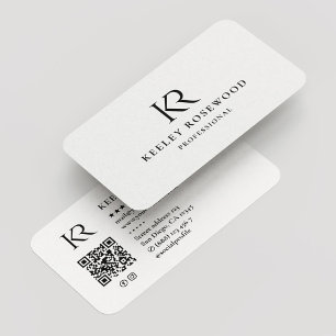 Carte De Visite Initiales KR Monogramme Professionnel Minimal Blan