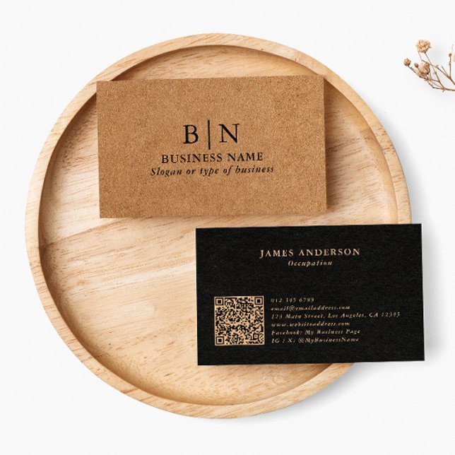 Carte De Visite Initiales Kraft Faux Rustiques Professionnelles &  (Créateur téléchargé)