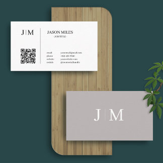 Carte De Visite Initiales minimalistes élégant code QR classique