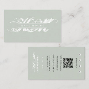 Carte De Visite Initiales Monogramme Chic Vert Sauge Professionnel