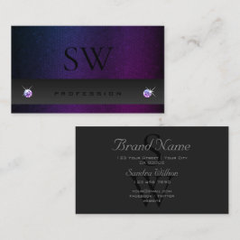 Carte De Visite Initiales Motif gris foncé bleu violet