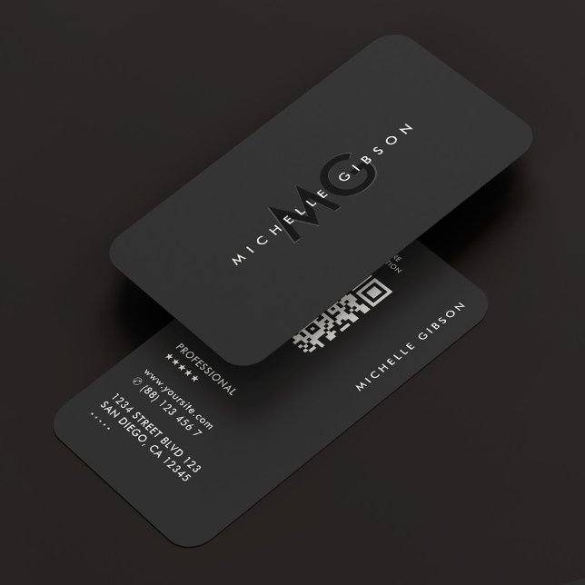 Carte De Visite Initiales noires modernes minimes simples et profe (Simple Professional Minimal Modern Black Initials Business Card
)