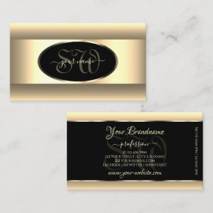 Carte De Visite Initiales ombrées crème noir avec cadre décor or l