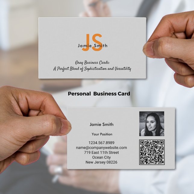 Carte De Visite Initiales photo sophistiquées Gris et Noir Personn (Sophisticated Photo Initials Gray & Black Personal Business Card)
