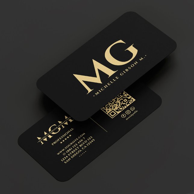 Carte De Visite Initiales professionnelles Elégant Noir moderne (Professional Initials Elegant Modern Black Business Card
)