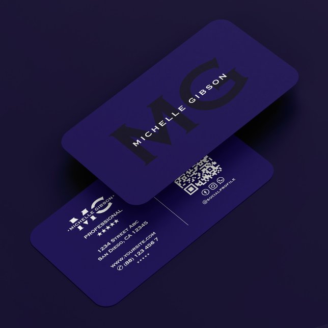 Carte De Visite Initiales professionnelles modernes en bleu foncé (Modern Professional Dark Blue Initials Business Card
)