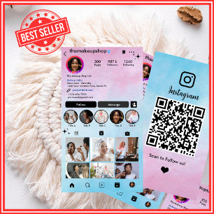 Carte De Visite Instagram aquarelle rose bleu Ombre médias sociaux