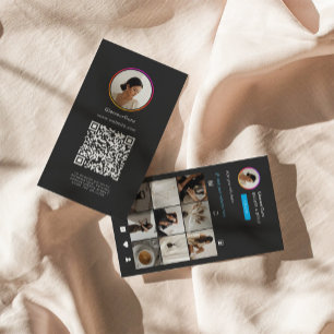 Carte De Visite Instagram Dark Thème QR Code 10 Photo Médias socia