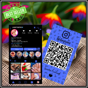 Carte De Visite Instagram Nail Salon Bleu   Social Media QR Code