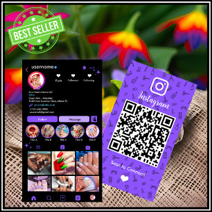 Carte De Visite Instagram Nail Salon Violet Code QR Réseaux Soci