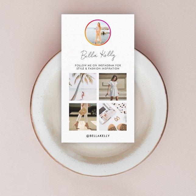 Carte De Visite Instagram Photo Social Media Followers QR Code (Instagram QR code white profile card by Guava, helping followers connect with you instantly)