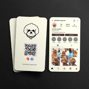 Carte De Visite Instagram Profil Chien Influencer Biege QR Code